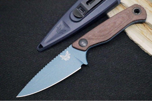 Benchmade 203BT-01 Dacian Pocket Fixed Blade - CPM-Magnacut Steel / Blue Cerakoted Blade / Brown Canvas Micarta Handle