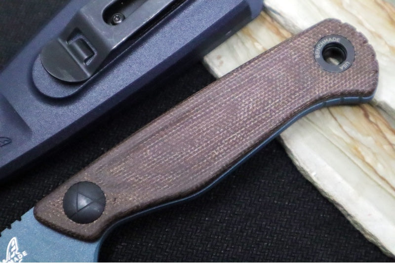 Benchmade 203BT-01 Dacian Pocket Fixed Blade - CPM-Magnacut Steel / Blue Cerakoted Blade / Brown Canvas Micarta Handle