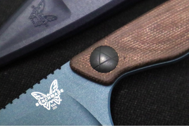 Benchmade 203BT-01 Dacian Pocket Fixed Blade - CPM-Magnacut Steel / Blue Cerakoted Blade / Brown Canvas Micarta Handle