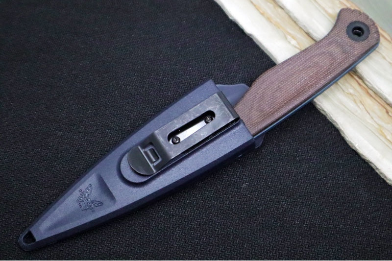 Benchmade 203BT-01 Dacian Pocket Fixed Blade - CPM-Magnacut Steel / Blue Cerakoted Blade / Brown Canvas Micarta Handle