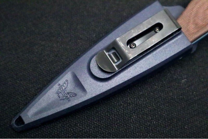 Benchmade 203BT-01 Dacian Pocket Fixed Blade - CPM-Magnacut Steel / Blue Cerakoted Blade / Brown Canvas Micarta Handle