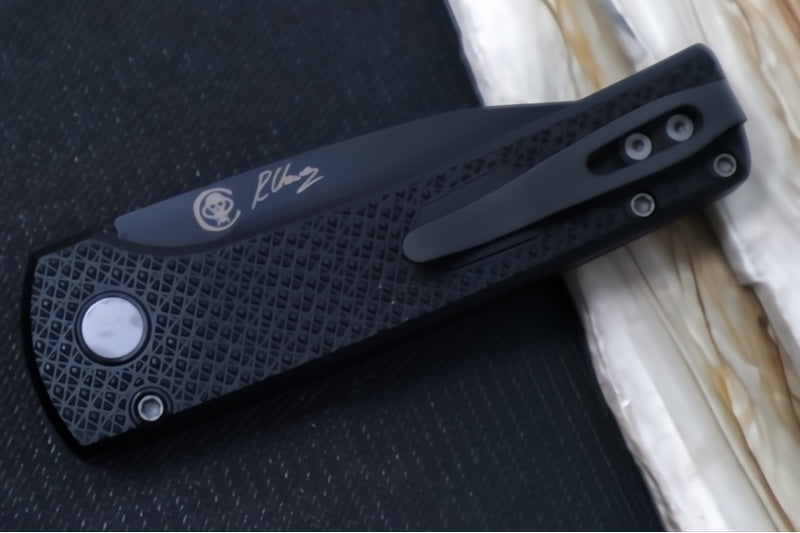 Pro Tech Chaves Scapegoat Compact - Black Carbide Textured Anodized Aluminum Handle / Clip Point Blade / CPM-MagnaMax Steel / Black DLC Finish RCS1106