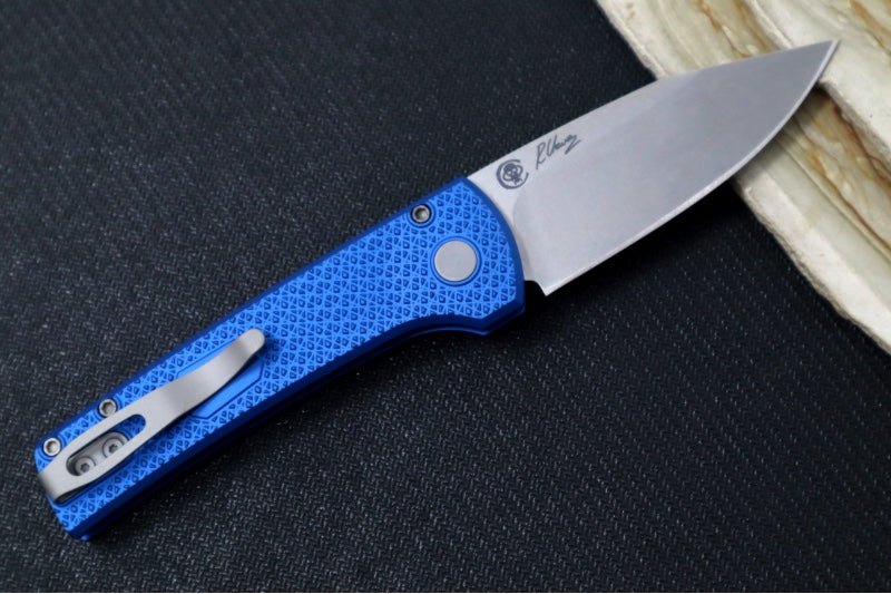Pro Tech Chaves Scapegoat Compact - Blue Carbide Textured Anodized Aluminum Handle / Clip Point Blade / CPM-MagnaMax Steel / Stonewashed Finish RCS1106