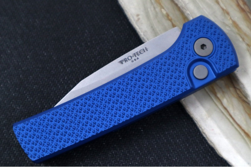 Pro Tech Chaves Scapegoat Compact - Blue Carbide Textured Anodized Aluminum Handle / Clip Point Blade / CPM-MagnaMax Steel / Stonewashed Finish RCS1106