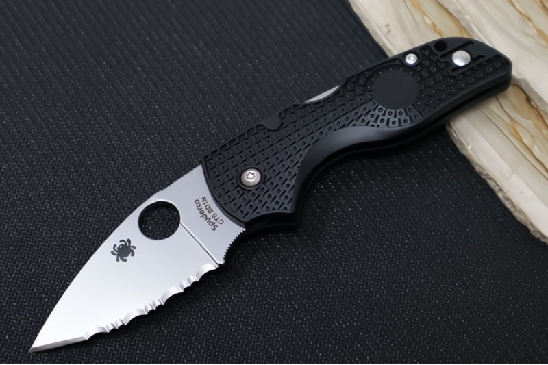 Spyderco Lil Native Lockback Lightweight - Black FRN / BDN1 Steel / Serrated Leaf Blade C230SBK