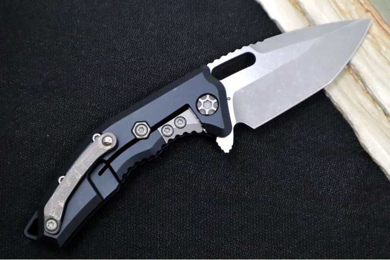 Heretic Knives Medusa Manual Flipper - Tanto Blade / CPM-Magnacut Steel / Black Anodized Aluminum Handle with Black Grip-Tape Inlays / Battleworn Finished Blade and Hardware H009-5A - Northwest Knives