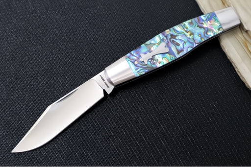 Jack Wolf Knives Stockman Slipjoint - Abalone Handle & Stainless Steel Bolsters / Clip Point Blade / Sandvik 14C28N Steel / Satin Finish - Northwest Knives