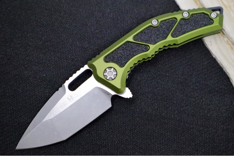 Heretic Knives Medusa Manual Flipper - Tanto Blade / CPM-Magnacut Steel / OD Green Anodized Aluminum Handle with Black Grip-Tape Inlays / Battleworn Finished Blade and Hardware H009-5A-GRN