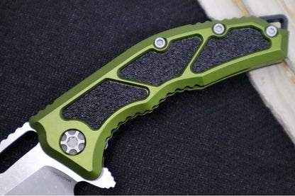 Heretic Knives Medusa Manual Flipper - Tanto Blade / CPM-Magnacut Steel / OD Green Anodized Aluminum Handle with Black Grip-Tape Inlays / Battleworn Finished Blade and Hardware H009-5A-GRN