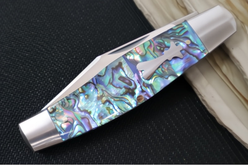 Jack Wolf Knives Stockman Slipjoint - Abalone Handle & Stainless Steel Bolsters / Clip Point Blade / Sandvik 14C28N Steel / Satin Finish - Northwest Knives
