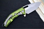 Heretic Knives Medusa Manual Flipper - Tanto Blade / CPM-Magnacut Steel / OD Green Anodized Aluminum Handle with Black Grip-Tape Inlays / Battleworn Finished Blade and Hardware H009-5A-GRN - Northwest Knives