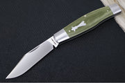 Jack Wolf Knives Stockman Slipjoint - Green Canvas Micarta Handle & Stainless Steel Bolsters / Clip Point Blade / Sandvik 14C28N Steel / Satin Finish - Northwest Knives