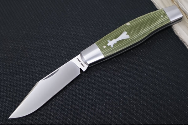 Jack Wolf Knives Stockman Slipjoint - Green Canvas Micarta Handle