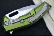 Heretic Knives Medusa Manual Flipper - Tanto Blade / CPM-Magnacut Steel / OD Green Anodized Aluminum Handle with Black Grip-Tape Inlays / Battleworn Finished Blade and Hardware H009-5A-GRN - Northwest Knives