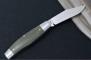 Jack Wolf Knives Stockman Slipjoint - Green Canvas Micarta Handle & Stainless Steel Bolsters / Clip Point Blade / Sandvik 14C28N Steel / Satin Finish - Northwest Knives