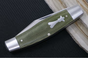 Jack Wolf Knives Stockman Slipjoint - Green Canvas Micarta Handle & Stainless Steel Bolsters / Clip Point Blade / Sandvik 14C28N Steel / Satin Finish - Northwest Knives