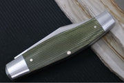 Jack Wolf Knives Stockman Slipjoint - Green Canvas Micarta Handle & Stainless Steel Bolsters / Clip Point Blade / Sandvik 14C28N Steel / Satin Finish - Northwest Knives