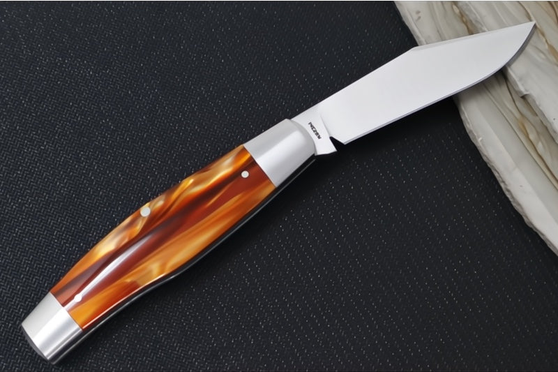 Jack Wolf Knives Stockman Slipjoint - Rootbeer Kirinite Handle & Stainless Steel Bolsters / Clip Point Blade / Sandvik 14C28N Steel / Satin Finish - Northwest Knives