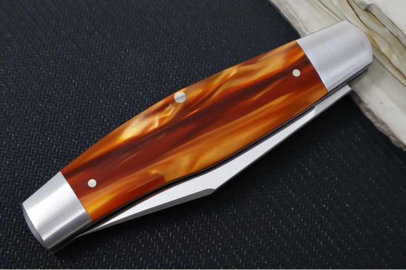 Jack Wolf Knives Stockman Slipjoint - Rootbeer Kirinite Handle & Stainless Steel Bolsters / Clip Point Blade / Sandvik 14C28N Steel / Satin Finish - Northwest Knives