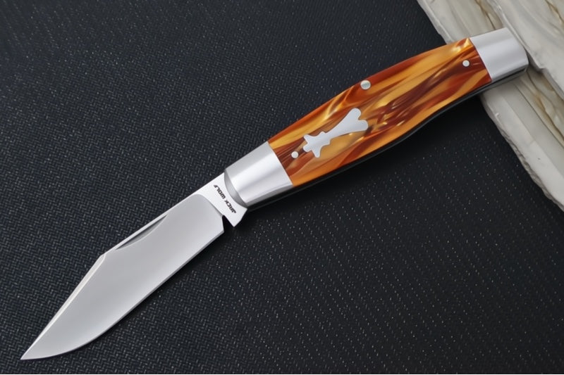 Jack Wolf Knives Stockman Slipjoint - Rootbeer Kirinite Handle & Stainless Steel Bolsters / Clip Point Blade / Sandvik 14C28N Steel / Satin Finish - Northwest Knives