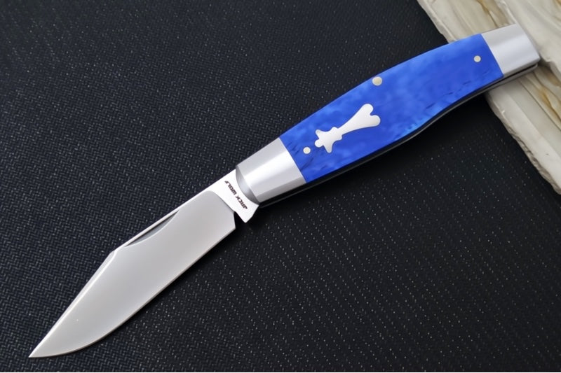 Jack Wolf Knives Stockman Slipjoint - Smooth Blue Bone Handle & Stainless Steel Bolsters / Clip Point Blade / Sandvik 14C28N Steel / Satin Finish - Northwest Knives