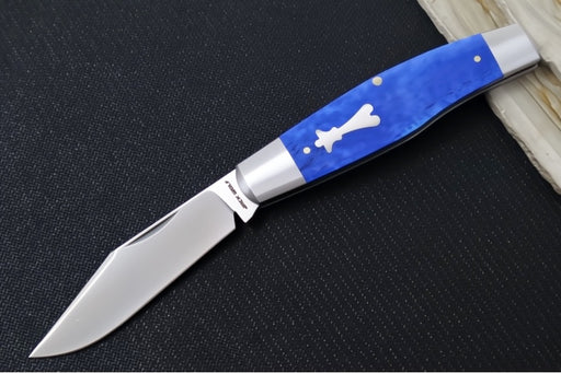 Jack Wolf Knives Stockman Slipjoint - Smooth Blue Bone Handle & Stainless Steel Bolsters / Clip Point Blade / Sandvik 14C28N Steel / Satin Finish - Northwest Knives