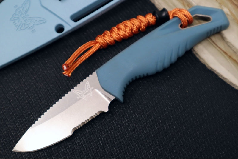 Garage Sale Benchmade 18050S Intersect Fixed Blade - CPM-Magnacut Steel / Partially Serrated Drop Point Steel / Depth Blue Santoprene Handle / Sonar Gray Injection Molded Sheath - Northwest Knives