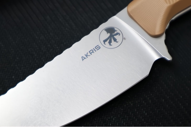 Microtech Akris Fixed Blade - Stonewashed Finish / Straight Back Blade / Bohler M390MK Steel / Dark Earth G-10 Handle 95-10DE-1