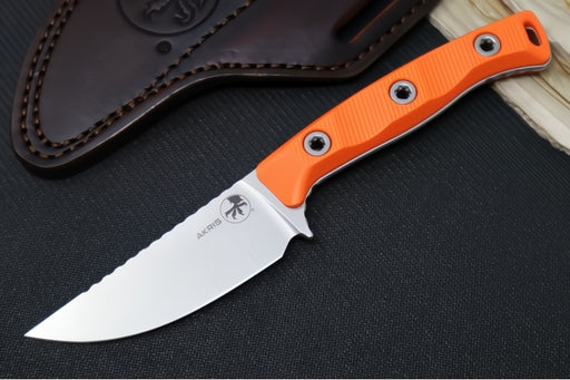 Microtech Akris Fixed Blade - Stonewashed Finish / Straight Back Blade / Bohler M390MK Steel / Ember Orange G-10 Handle 95-10EM-1 - Northwest Knives