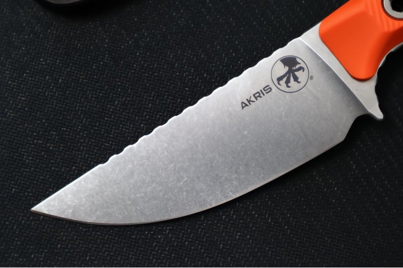 Microtech Akris Fixed Blade - Stonewashed Finish / Straight Back Blade / Bohler M390MK Steel / Ember Orange G-10 Handle 95-10EM-1