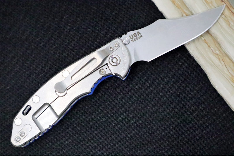 Rick Hinderer Knives XM-18 3.5" Nonflipper - Stonewashed Finish / Bowie Blade / Blue G-10 Handle