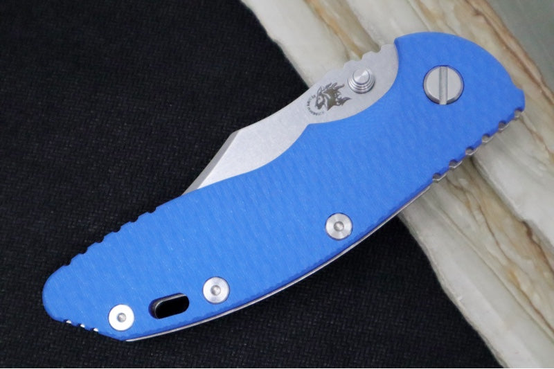 Rick Hinderer Knives XM-18 3.5" Nonflipper - Stonewashed Finish / Bowie Blade / Blue G-10 Handle