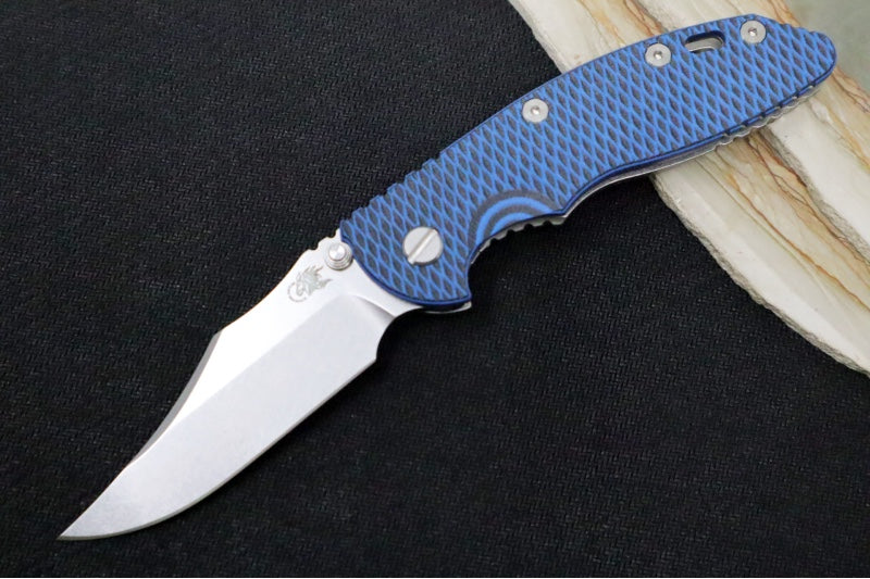 Rick Hinderer Knives XM-18 3.5" Nonflipper - Stonewashed Finish / Bowie Blade / Black & Blue G-10 Handle