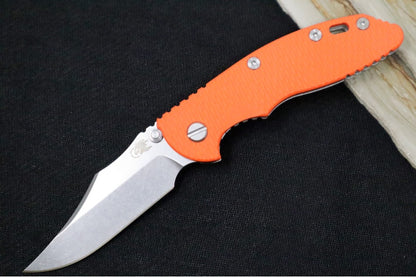 Rick Hinderer Knives XM-18 3.5" Nonflipper - Stonewashed Finish / Bowie Blade / Orange G-10 Handle