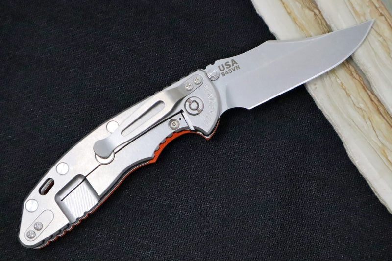 Rick Hinderer Knives XM-18 3.5" Nonflipper - Stonewashed Finish / Bowie Blade / Orange G-10 Handle