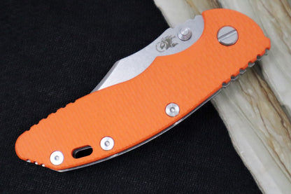 Rick Hinderer Knives XM-18 3.5" Nonflipper - Stonewashed Finish / Bowie Blade / Orange G-10 Handle