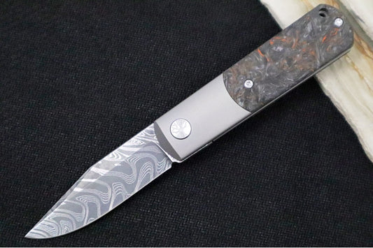 Boker Annual Damascus 2024 - Carbon Fiber & Titanium Handle / Black Boomerang 100 Layered Chad Nichols Damascus 1132024DAM