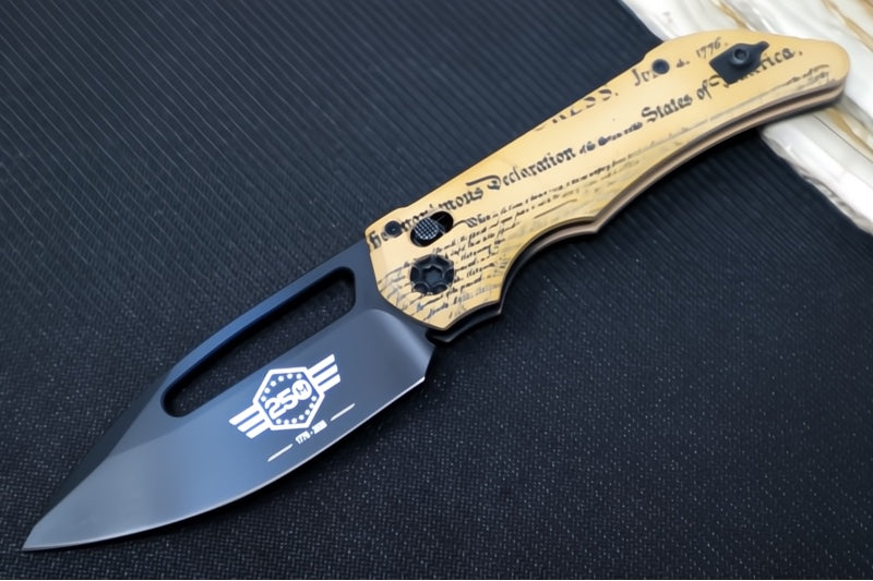 Heretic Knives Koschei Manual AMERICA 250 - Drop Point Blade / Black USA 250 Laser Etched Finish / USA 250 Laser Etched Aluminum H061-USA-250