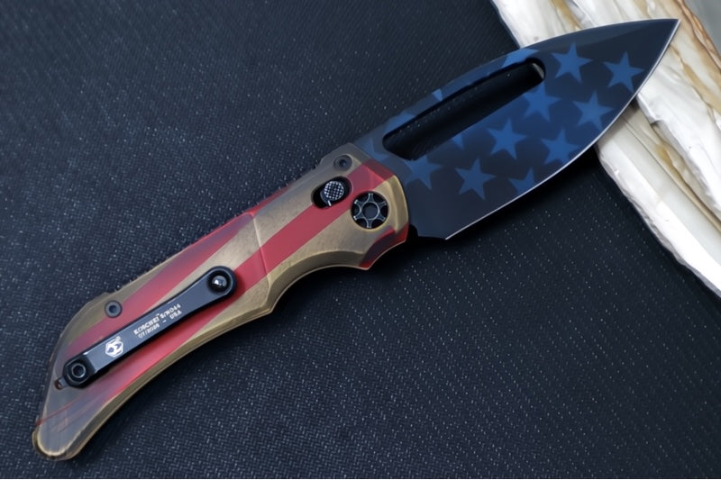 Heretic Knives Koschei Manual AMERICA 250 - Drop Point Blade / Black USA 250 Laser Etched Finish / USA 250 Laser Etched Aluminum H061-USA-250