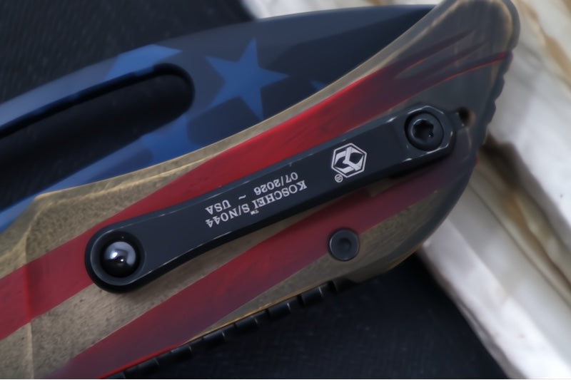 Heretic Knives Koschei Manual AMERICA 250 - Drop Point Blade / Black USA 250 Laser Etched Finish / USA 250 Laser Etched Aluminum H061-USA-250