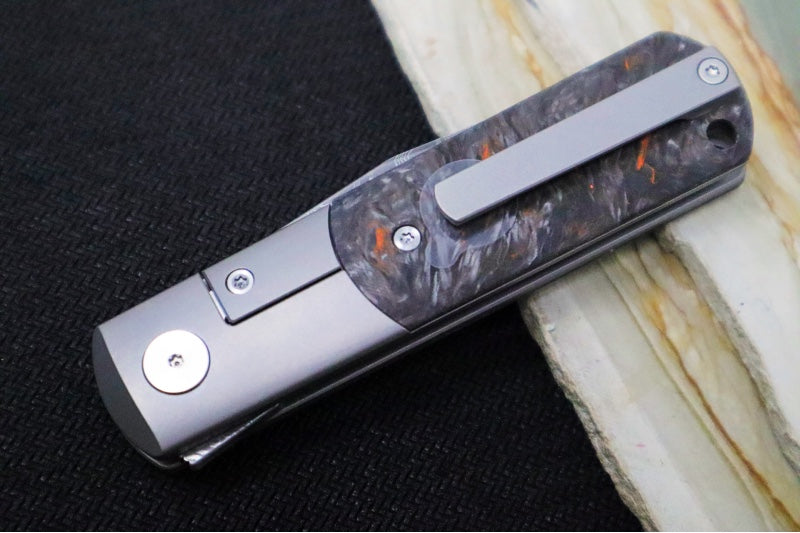 Boker Annual Damascus 2024 - Carbon Fiber & Titanium Handle / Black Boomerang 100 Layered Chad Nichols Damascus 1132024DAM