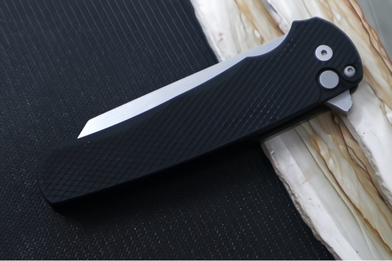 Garage Sale Pro Tech Malibu - Reverse Tanto / Stonewash 20CV blade / Black Textured Aluminum Handle 5205