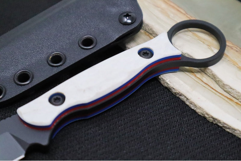 Toor Knives Serpent T Patriot - Smoke Black KG Gunkote Blade / CPM-M4 Steel / Light Grey, Red & Blue G10 Handle / Kydex Sheath