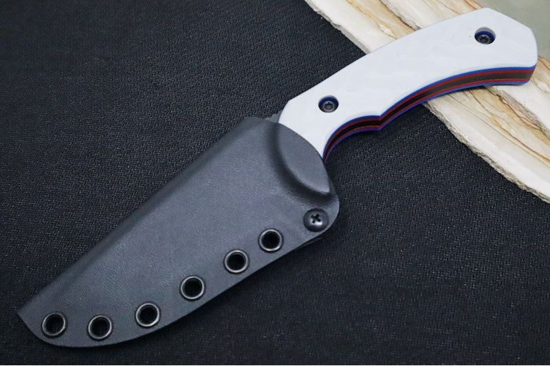 Toor Knives Mullet Patriot - Smoke Black KG Gunkote Finished Blade / CPM-M4 Steel / Light Grey, Red & Blue G-10 Handle / Kydex Sheath