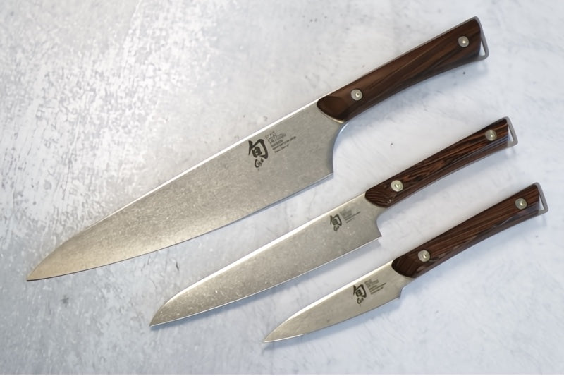 Shun Kanso - 3pc Starter Knife Set - AUS10A High-Carbon Vanadium Stainless Steel with Heritage finish - Tagayasan Handle with Stainless Steel Rivets - Made in Seki City, Japan