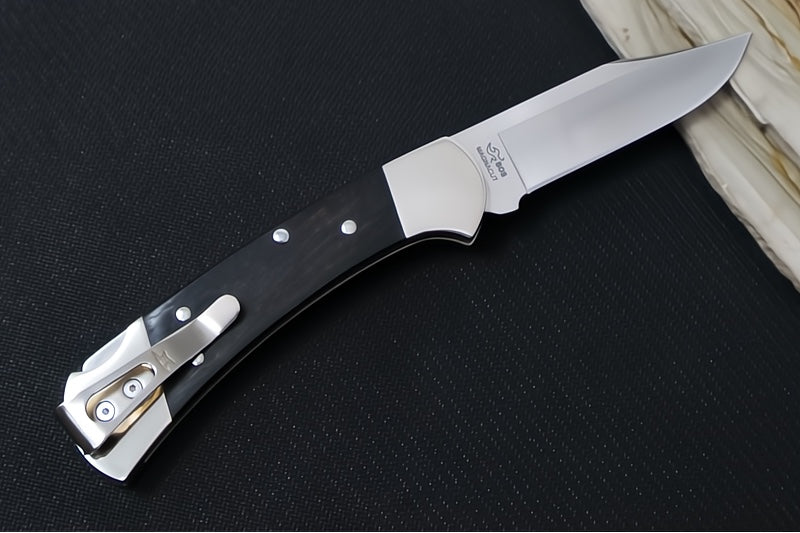 Buck 112 Ranger Slim Heritage Elite Knife- Clip Point Blade / CPM-Magnacut Steel / Ebony Wood Handles with Nickel Silver Bolsters 14528