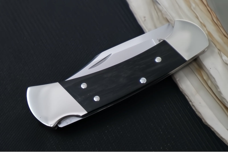 Buck 112 Ranger Slim Heritage Elite Knife- Clip Point Blade / CPM-Magnacut Steel / Ebony Wood Handles with Nickel Silver Bolsters 14528
