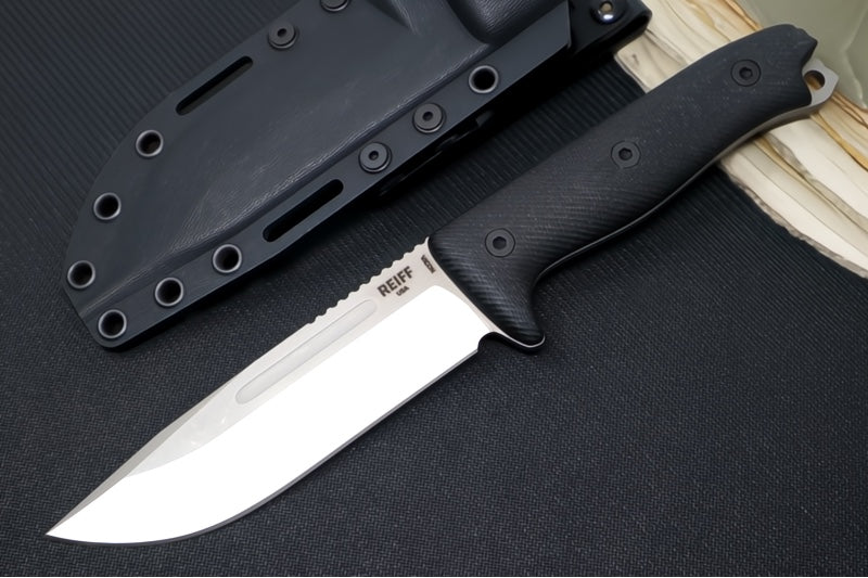 Reiff Knives Vicon Fixed Blade - Black Canvas Micarta Handle / CPM-Magnacut Steel / Two-Toned Clip Point Blade / Black Kydex Sheath