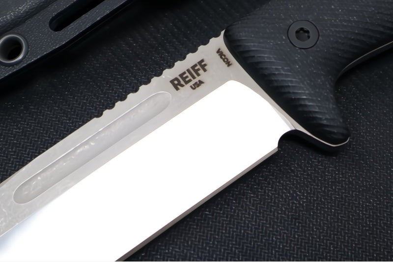 Reiff Knives Vicon Fixed Blade - Black Canvas Micarta Handle / CPM-Magnacut Steel / Two-Toned Clip Point Blade / Black Kydex Sheath