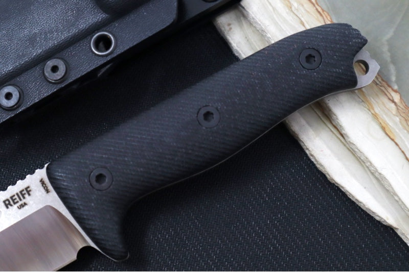 Reiff Knives Vicon Fixed Blade - Black Canvas Micarta Handle / CPM-Magnacut Steel / Two-Toned Clip Point Blade / Black Kydex Sheath